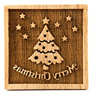Folkroll 13275 - Keksstempel - Keksstempel - Plätzchenstempel verziert eckig - Weihnachtsbaum Merry Christmas - Buchenholz - 55x55mm