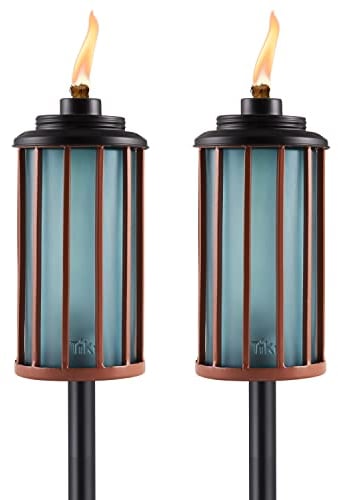 TIKI Brand 1122119 Einfache Installation, 2 Stück, 65 Zoll, Tiki Retro Stripe Glas Taschenlampe, blau