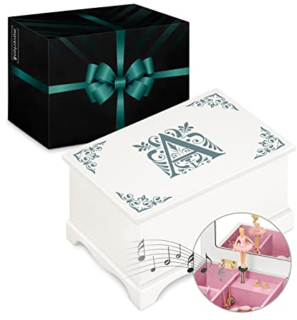 Maverton Jewelkeeper mit Aufdruck - Schmuckschatulle mit Spieluhr Ballerina - Musikschmuckdose für Mädchen - Schmuckkästchen zur Taufe - zur Erstkommunion - zum Geburtstag - Verzierung