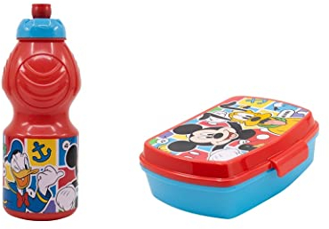 ALMACENESADAN, 4969, Pack vuelta al cole Disney Mickey Mouse look; compuesto por Botella sport 400ml y sandwichera rectangular multicolor, productos reutilizables, sin BPA