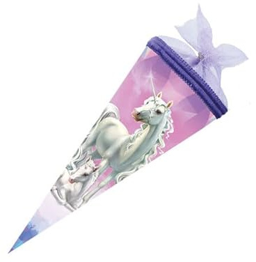 Nestler Schultüte Einhorn Märchenwald 22cm rund mit Tüllverschluss