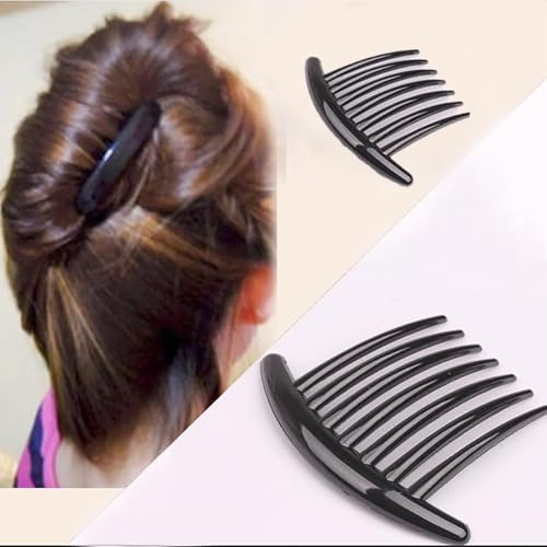 Lot de 2 peigne chignon, peignes à cheveux latéraux en plastique avec dents pour cheveux fins pour femmes et filles, français pince à peignes latéraux peigne à cheveux, noir