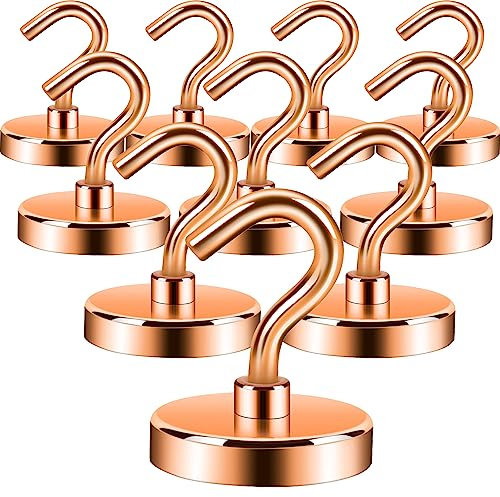 Neosmuk Magnetic Hooks Heavy Duty,Strong Magnet with Hook for Fridge, Super Neodymium Extra Strength Industrial Hooks for Hanging, Magnetic Hanger for Toolbox, Cruise, Grill(Bronze,10 Pack)