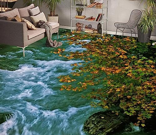 Selbstklebende Bodentapete 3D-Bodentapeten mit Flüssen und Blättern, 150 x 105 cm Bodenfliesen Aufkleber Wohnzimmer Studie Wasserdicht Bodenbelag Tapete, Epoxidharz