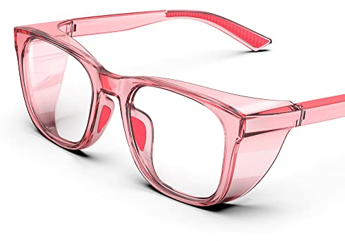 TOREGE Transparente Schutzbrille mit seitlichen Protektoren, beschlagfrei und kratzfest mit rutschfesten Griffen und umfassendem UV-Schutz - Ideale Schutzbrille für Frauen und Männer