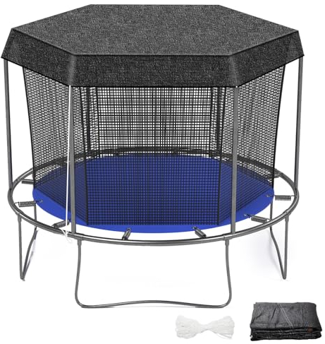 Windyun Trampolin-Abdeckung, rund, 6 Löcher, schwarz, Sonnenschutz, Sonnenschutz, Tuch für 2,4 m, 3 m, 3,6 m, Trampolin mit 44,5 m Schnur, einfach zu installieren für Hinterhof-Spielplatz, nur Zelt (3