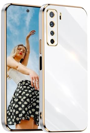 Kaywzo Hülle für Huawei P40 Lite 5G,TPU Galvanisiertes Stoßfeste Handyhülle,Glänzend Spiegel Kratzfeste Schutzhülle,Ultra Dünn Silikon Cover Case,Weiß