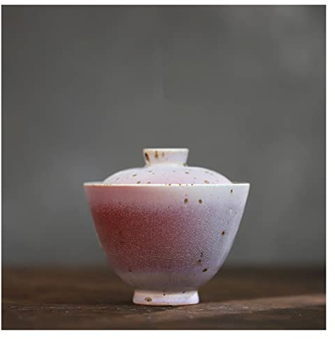 Handmade Stream Red Glaze Piece Pottery Lid Bowl No Supporting Bowl Peach-red Lid Bowl Tea Making Bowl (D 9cm)