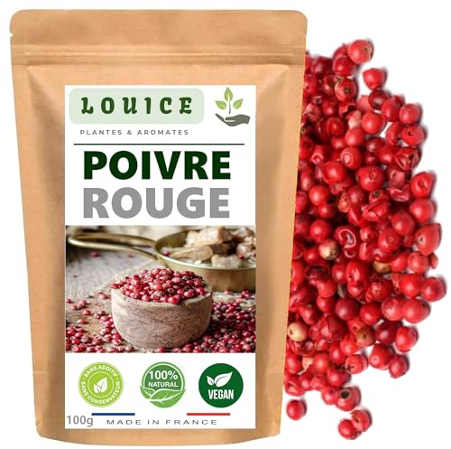 Poivre Rouge Baie Baies Rose en Grains 100g - Épice Naturelle, Douce et Fruité, Idéale pour Viandes, Poissons, Sauces et Salades