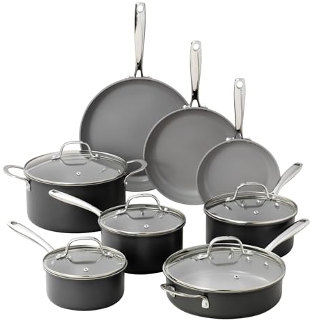 Granitestone Juego de 13 ollas y sartenes de cerámica antiadherentes, juego de utensilios de cocina, juego de ollas y sartenes, juego de utensilios de cocina de cerámica anodizada dura, juego de