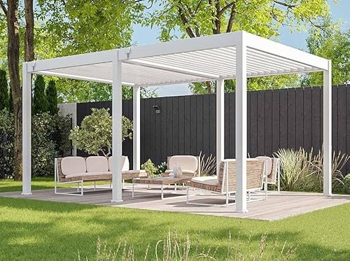 Pérgola Bioclimática Autoportante de Aluminio 19m² - 3,6x5,3 - Blanca - Lamas orientables de 0 a 120° - Eclipse 19
