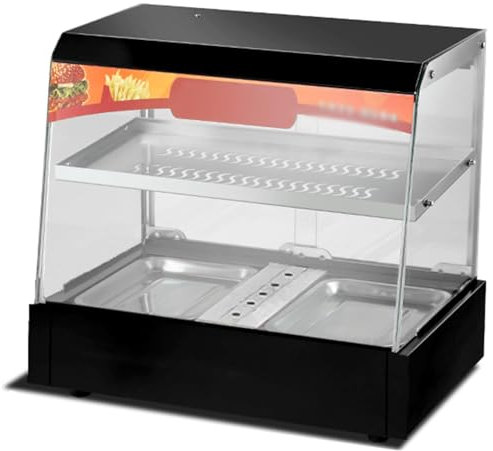YHUEGH Hot Food Display Cabinet Warmer, 500W Electric 2-Tier Counttop Food Display Cabinet Warmer, Temperature range 30-80°C, Built-in Lighting black