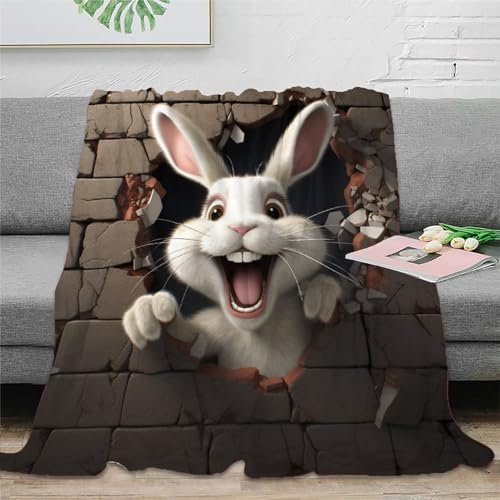 Happy Hase Flanelldecke Niedliches Kaninchen Decke Couch Bett Sofa Fleecedecke Soft Fuzzy Warm Cozy Fleece Decke Dekorativ Wohnzimmer 50x60inch(127x152cm)