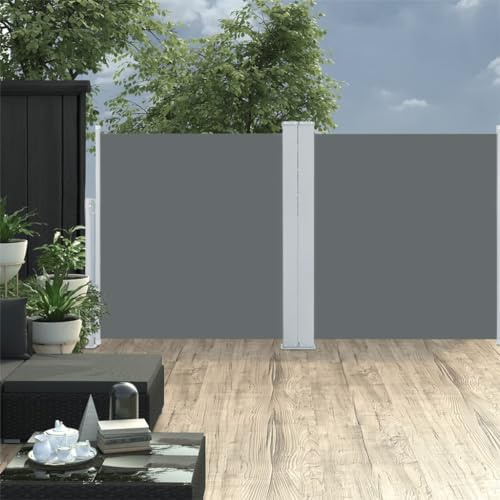 AUVYI Anthrazit Seitenmarkise 100x600 cm Polyester PU-Beschichtung Automatische Rückrollfunktion Sichtschutz für Terrasse Balkon Garten
