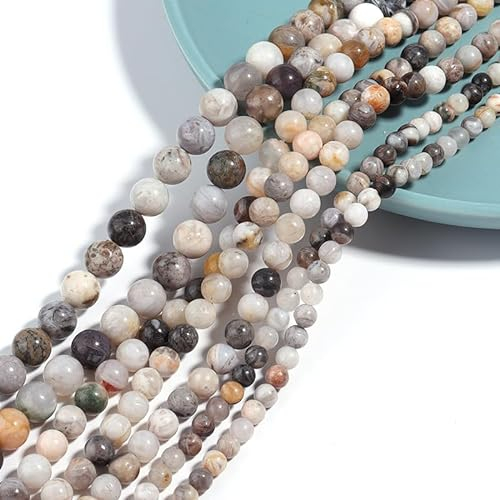 HERZWILD 120 Stück Natürliche Edelstein Perlen Runde Edelsteinperlen mit Loch zum Schmuck Basteln Auffädeln DIY Armband Halsketten Schmuckherstellung (Achat-6mm)