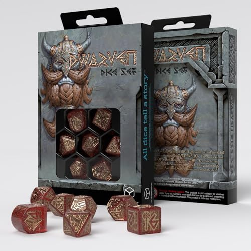 Q Workshop Dwarven Dice Set: Jewels (7), Rot/Ausflug, Einfarbig (Getaway Solids)