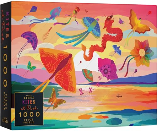 Elena Essex Puzzle 1000 Teile - Kites at Dusk, Puzzle Erwachsene, Puzzel, Bunt Sonnenuntergang Landschaft puzzlegröße 70 x 50 cm