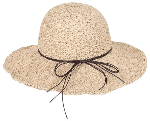 LONTG Womens Foldable Straw Hat - Wide Brim Sun Visor Hat with Bowknot Adjustable Strap - UPF 50 UV Protection - Comfortable Breathable - Perfect for Beach, Outdoor Activities