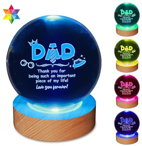 JHXLAMP Geschenke für Papa-Geburtstag Geschenke für Papa von Tochter Sohn-3D Crystal Ball Tischlampe, Thanksgiving Vatertag Weihnachten Geburtstag Geschenke für Papa
