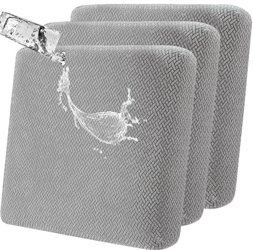 Stretch Sitzkissen Sofabezug rutschfest Sitzkissenbezüge: 3 Stück Moderne Couchkissenbezug Wasserabweisende Gartenmöbelstuhlkissen geeignet für Sessel, Sofasitzbezug (Hellgrau)