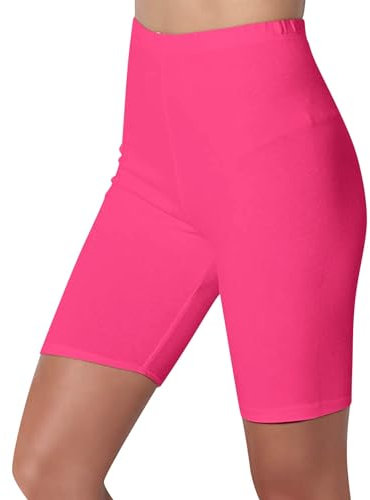 Luckywaqng Short d'entraînement taille haute pour femme - Confortable - Bande élastique - Couleur unie - Short de yoga pour femme - Legging vert fluo, Rose, XL