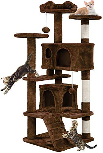 Yaheetech Cat Tree, 138.5cm Climbing tower w/Cat-ear Shaped Platform, 2 Wide Condos, 2 Fur Balls, Kitten Scratching Posts for Indoor Pets
