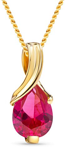MIORE Schmuck, Rubin Edelsteinkette mit Kettenanhänger Gold 14K 585, Halskette Damen Silber 925, Panzerkette Silberkette 45 cm lang, vergoldete Kette, Kette Damen