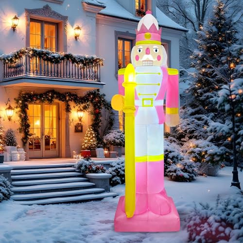 OurWarm 8FT Christmas Inflatable Outdoor Decoration, Pink Nutcracker Inflatable Christmas Blow up Yard Decorations with LED Lights, Nutcracker Christmas Decor Outdoor for Yard Garden Lawn
