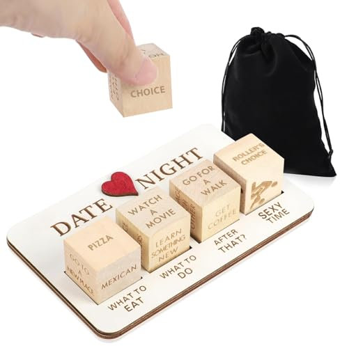 HarttiHome Holz Datum Nacht Würfel Set für Paare, Wiederverwendbare Würfel Set mit Tasche, Neuheit Datum Nacht Ideen Action Entscheidung Würfel Spiel für Valentinstag, Jubiläum, Geburtstag 