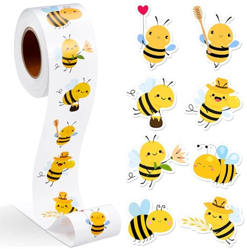 Tier Aufkleber, 1 Rolle Belohnungsaufkleber, Aufkleber Kinder, Motivierende Aufkleber für Geburtstag, Babyparty, Lehrerbelohnung und Dekoration, 500 Stück pro Rolle,Animal Stickers (Biene)