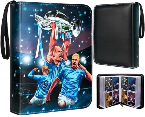 Sammelalbum für Karten, Sammelkarten Album 50 Seiten 400 Karten Kapazität, Fußball-Sammelkartenalbum, Kartenbinderheft mit Reißverschluss, Kartenbinderbuch, Blau