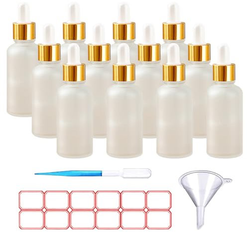 TUAKIMCE 12PC 30ml Frosted Clear Glass Dropper Bottles Refillable Sample Container Dropper Bottles for Storage Essential Oils, Perfumes, Cosmetics Empty Eye Dropper Bottle with Pipettes