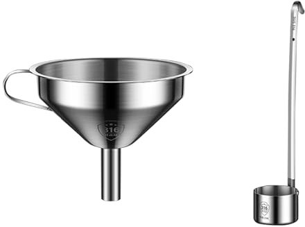 Qsvbeeqj Efficace Imbuto per Olio da Cucina da Cucina Pratico Imbuto in Acciaio Inossidabile con Mestolo Fine per Filtrare Le Bevande