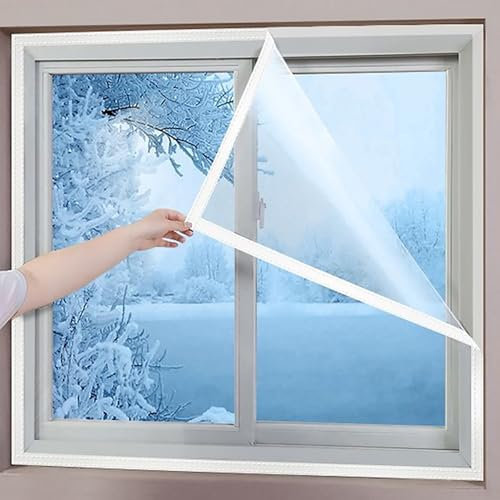 120x200cm Fenster-Isolierfolie | Transparente Isolierfolie zur Wärmedämmung an Fenstern | Inklusive praktischer Rollen Klebeband |DIY-Schneiden