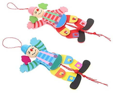 ifundom 2 Stück Schnur Zugleinen-Clown-Spielzeug Lustiges Clownhandwerk Clown-marionettenpuppe Puppenspiel Kermit-Marionette Marionettenkinder Lustige Marionette Handpuppe Clown-Puppe Holz