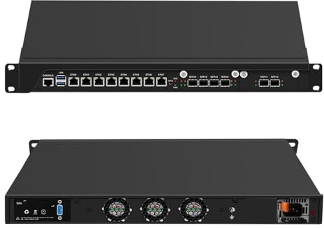PeeliCeeli 19 Zoll Firewall Appliance C246 Core i7 8700, 6 x 10GbE SFP+ 1U Router PC 8 x i226V 2.5G LAN, 19” Rack Mount Network Security Hardware with VGA, Barebone (No RAM/SSD)