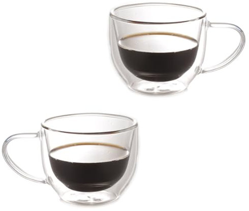 Premium Glass Coffee Mugs with Handle Set of 2, Double Wall Transparent Tea Glasses for Hot/Cold Beverages, Perfect Design for Americano, Cappuccinos, Tea and Beverage 280ml Cup (280ml Cup Set of 2)