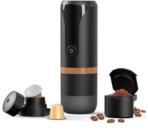 CHANGLKJ Portable Espresso Machine, Travel Espresso Maker with Small Tea Cup and Build In 2400mAh Rechargeable Battery, Fit Compatible NS Capsules and Ground Coffee, for Fishing, Camping, Travel