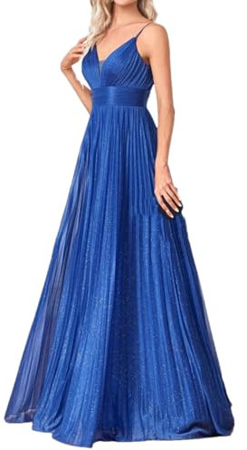 Dninmim Women's A-Line Evening Dress Backless Formal Deep V-Neck Wedding Party Prom Gown A M