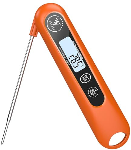 DOQAUS Meat Thermometers, 3S Instant Read Food Thermometer, Accurate Meat Thermometer Probe With Backlight, Foldable Long Probe, Auto On/Off, Cooking Thermometers for Kitchen, BBQ, Water, Milk, Orange