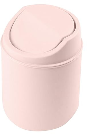 Mini Desk Bin with Swing Lid, Compact Plastic Office Rubbish Bin for Tabletop/Bedroom, Odour-Proof Small Waste Basket (Pink)