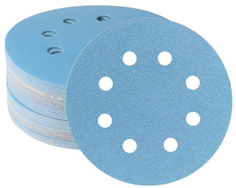 FASTPLUS 8 Hole Blue Ceramic 125mm Sanding Discs 400 Grit Hook & Loop | 5 Inch 50 Pack Dustless Sandpaper for Random Orbital Sanders Automotive Wood Metal Finishing and Polishing