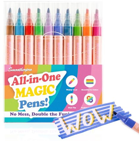 SMOOTHERPRO Zauberstifte 3D Stift Magic Mixies 10 Stück | Puffy Velvet Marker, Geheimstift, Farbwechsel, Einfach zu Verwenden, für 3D-Schriftzüge, Zeichnen, Ausmalen