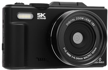 YUEHISY 5K Digitalkamera, 75 MP UHD Autofokus -WiFi -Videokamera mit 3 Zoll 180 ° Flip -Bildschirm, 18 -facher Zoom, Flash, 64 GB Karte, Kompakt für Reise -Vlog (64GB)