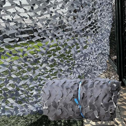 Filet de Camouflage Gris 3X4m 210D Tissu Oxford Voile d'ombrage Camouflage Net Militaire pour Parasol extérieur Camouflage de Chasse décoration de fête Housse de Voiture