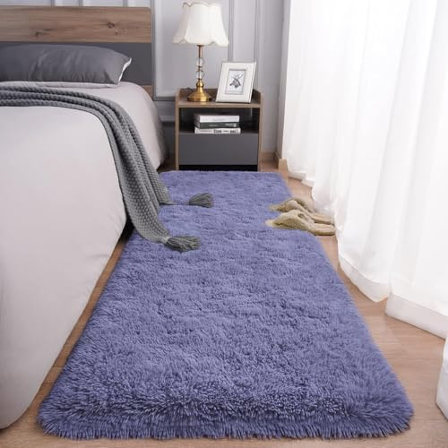 FVVRAX 60x180cm Grey Purple Shaggy Rug – Soft Fluffy Area Rug for Living Room & Bedroom, Non-Slip Plush Carpet for Kids, Nursery, Dorm, Machine Washable Large Floor Mat