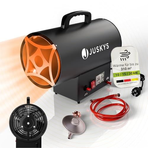 Juskys Gasheizgebläse – mobiler Gasheizer 10 kW mit Piezozündung, Heißluftgenerator, leichtes Stahl-Gehäuse, für Outdoor & Werkstatt - Schwarz