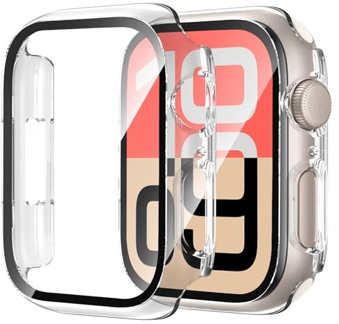 2-Stück Schutzhülle mit Displayschutzfolie Kompatibel mit Apple Watch 9/8/7 41mm,Ultradünne Hard Gehäuse Eingebaut Kratzfest Gehärtetes Glas Schutzfolie für iWatch 41 mm