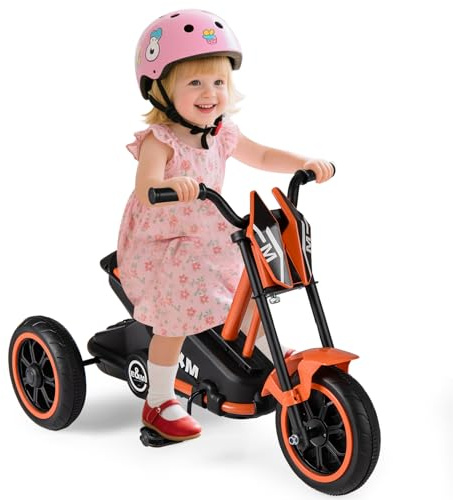 COSTWAY Kinder Dreirad, Kinderdreirad mit Motorrad-Design, 3 robusten Rädern & Fußpedalen, Kinderlaufrad mit Lenker für Jungen & Mädchen ab 3 Jahren, bis 30 kg belastbar (Orange)