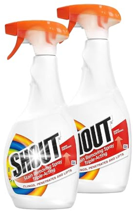 Shout Triple-Acting Stain Removing Spray 500ml Pack of 2 Advanced Laundry Stain Remover for All Fabrics | Spray Bottle